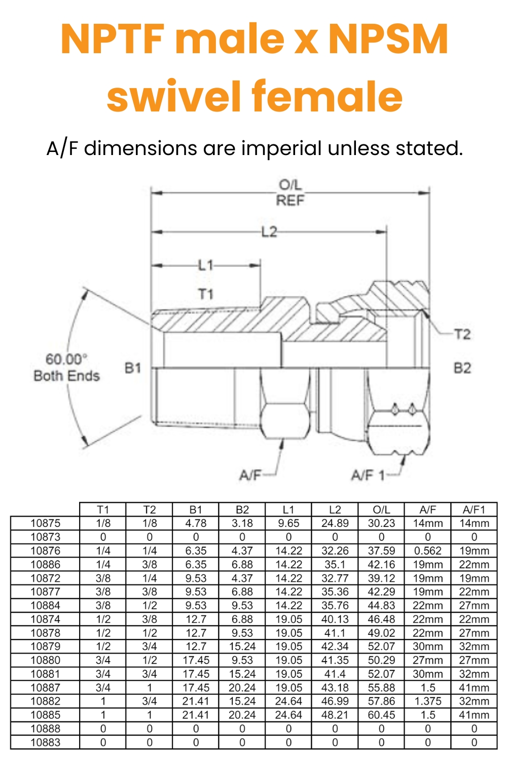1/8 NPTF x 1/8 Npsm M/F Hydraulic Adaptor